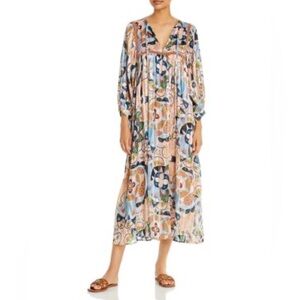 See By Chloe Multicolor metallic Floral Long Sleeve midi Dress size EU 34